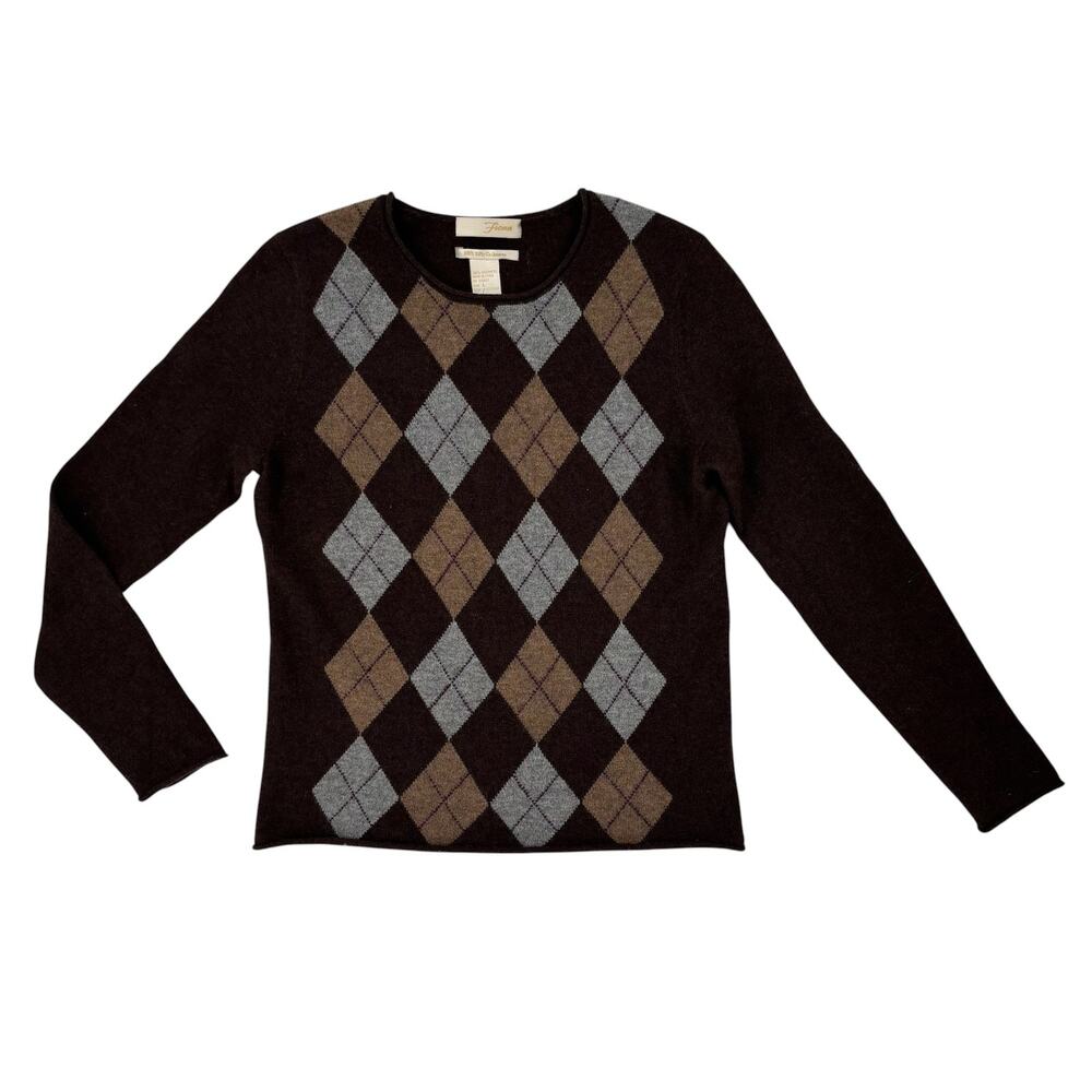 Fiona Cashmere Argyle Sweater Womens Large Dark Academia Preppy